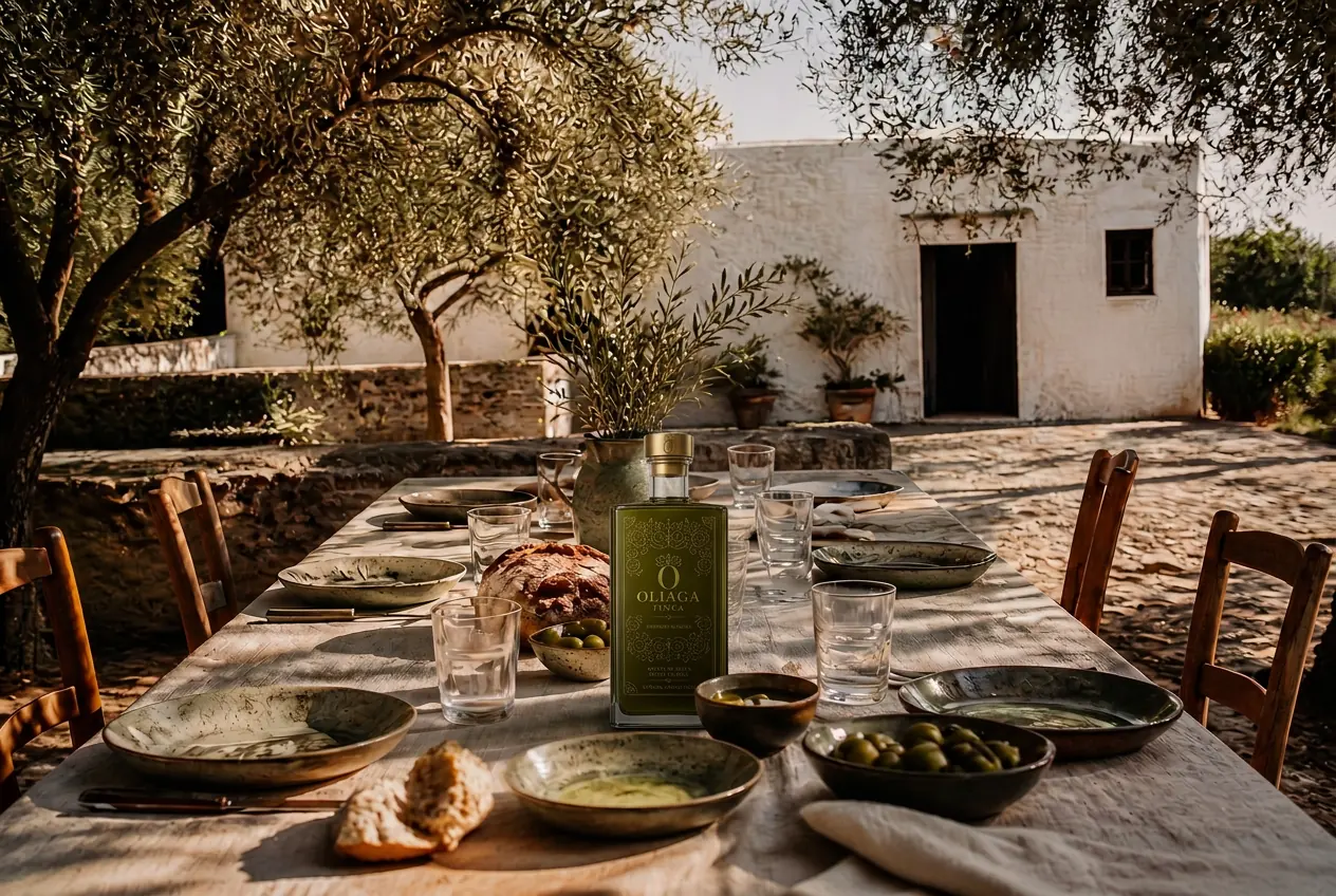 Table dressée en plein air à la Finca Oliaga