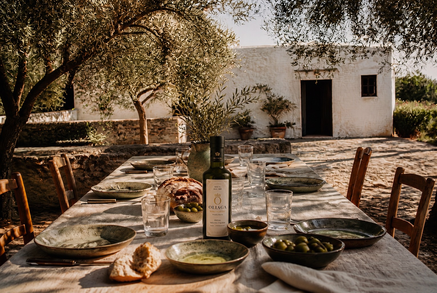 Table dressée en plein air à la Finca Oliaga